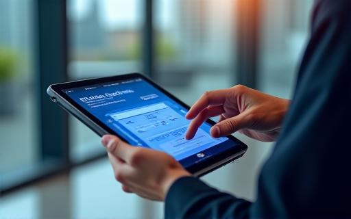 タブレットで人事ソフトウェアを操作する人